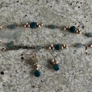 Kyanite and Bead Necklace and Matching Pierced Earrings